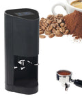 Heavy Duty Automatic Coffee Tamper For 58mm Espresso Machines, sleek black design, LED screen, suitable for coffee grounds preparation.