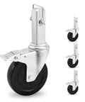 Five Inch Scaffolding Wheels, Scaffold Caster Set Of Four, close-up of heavy duty swivel caster with rubber tire and square stem.