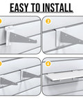 Installation steps of Six Pack White Slatwall Shelves With Hella Heavy Duty Metal Brackets 15.7 Inch Long By 6 Inch Deep