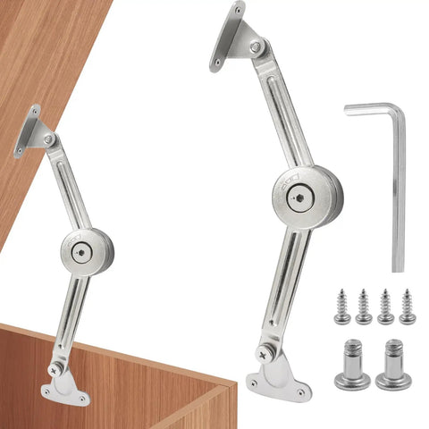 Soft Close Lid Support Hinges For Toy Boxes, Wooden Chests, And Cabinets, Heavy Duty Lid Stay With 50 Lb Capacity, installation accessories shown