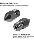Close-up of two Five Pack 0.6mm Hardened Steel MK8 Nozzles for 3D Printing, showcasing precision tips and threading.