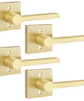 4 Pack Satin Brass Dummy Door Handle Set For Single Sided Doors, Non Turnable Pull Or Push Levers With Gold Interior Finish, Heavy Duty Interior Door Hardware For French, Closet And Pantry Doors. 4-pack satin brass dummy levers