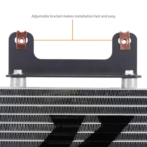 Direct Fit Transmission Cooler For Chevy Silverado And GMC Sierra 1999 2013 with beefier core showing adjustable bracket details