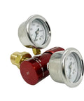 Red Anodized Aluminum Argon Regulator With 0 To 400 PSI Range High Flow 45 CFM Lightweight One Quarter Inch FNPT Outlet Dual Chrome Gauges