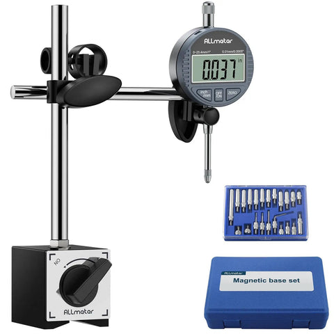 Digital Dial Indicator with Magnetic Base for Precise Measurement 0 to 1 Inch 25.4 mm Up to 70 Kg Pull Strength Large LCD Display