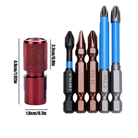Self Locking Drill To Angle Grinder Adapter In Carbon Steel, five different drill bits and adapter