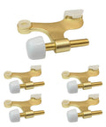 Solid Five Pack Of Heavy Duty Hinge Pin Door Stoppers In Premium Satin Brass Matte Gold Finish With Adjustable Swing Angles.
