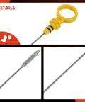 Close-up of Engine Oil Dipstick For 2.2L 2.4L 2.5L Engines Fits Chevy Equinox showing yellow handle and stainless steel rod.