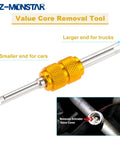 HZ-MONSTAR value core removal tool with orange knurled grip, side view for Schrader valve cores