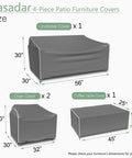 Heavy Duty 500D Waterproof Outdoor Furniture Cover Set For Patio Loveseat Armchair And Coffee Table Grey with dimensions