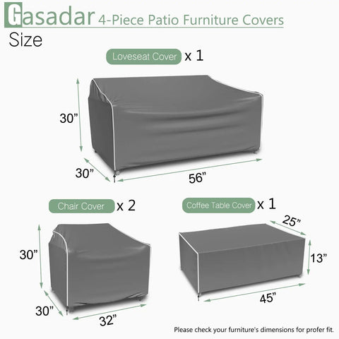 Heavy Duty 500D Waterproof Outdoor Furniture Cover Set For Patio Loveseat Armchair And Coffee Table Grey with dimensions