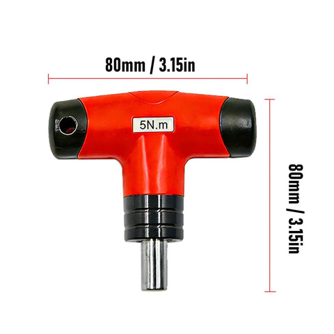 Garosa T Handle Preset Torque Wrench Pro Slip Click Tool For Electrical Repair Workshop Stainless Steel 5Nm 1/4 Inch Hex showing front view dimensions.