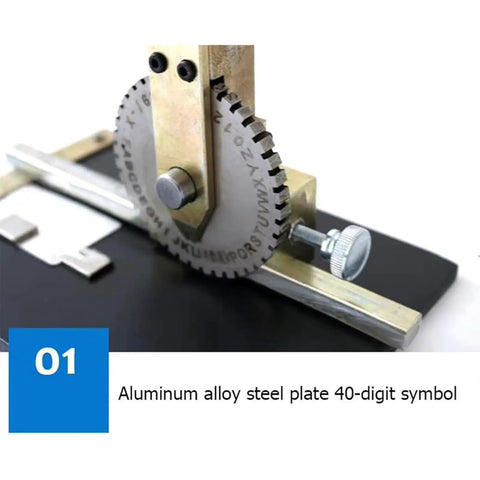 Durable Manual Metal Stamping Machine For Aluminum Brass Plates, showcasing 40-digit symbol wheel on a black alloy steel plate.