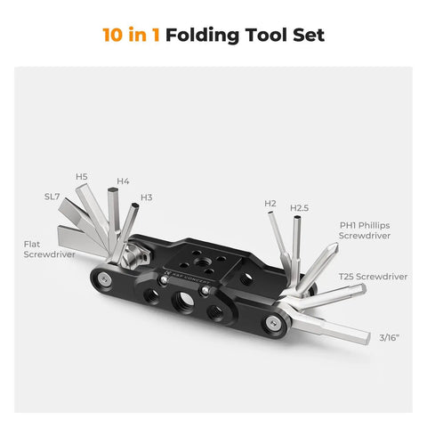 Folding Hex Key Set With Screwdrivers 10 In 1 Pocket Multi Tool For Home Garage And DIY Includes Six Hex Wrenches 2.0 2.5 3 4 5 Three Sixteenth Inch And Four Screwdrivers Torx T25 Phillips SL7 And Flathead Plus Spare Screw Holes.