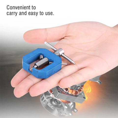 Heavy Duty Rc Motor Gear Puller For Hpi Axial Hsp Scx10 tool in hand, blue steel design, ideal for easy maintenance of RC car gears.