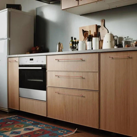 Kitchen cabinets with Antique Brass Stainless Steel Cabinet Handles And T Bar Knobs Modern Drawer Pulls for Kitchen and Bedroom, 320mm length
