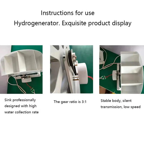 High Power White Portable Micro Hydroelectric Generator With 50W Output Water Turbine assembly instructions with three close-up views