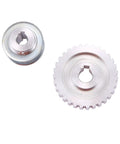 2Pcs Garage Grade Metal Synchronous Pulley and S Gears for Mini Lathe Motor Belt Drive with 8mm Bore Rock Solid Precision Milled Aluminum Alloy Smoother Ride Upgrade Parts, showcasing two aluminum components.