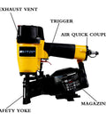 15 Degree Roofing Nailer For Pros And DIYers, Three Quarters Inch to One And Three Quarters Inch Wire Collated Nails, labeled parts