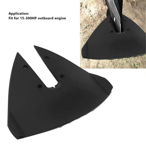 Black Fin Style Hydrofoil Boat Stabilizer For Outboard Engines, top view showing the application for 15-300HP engines.