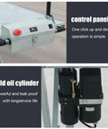 Control panel and bold oil cylinder of Heavy Duty Hydraulic Scissor Lift Trolley Cart With Electric Flatbed Platform.
