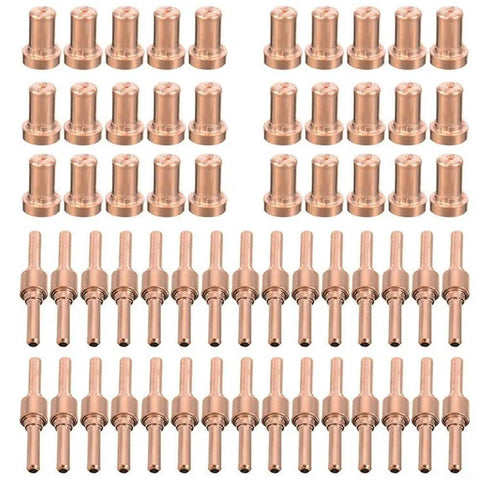 60 Piece Plasma Cutter Consumables Kit Perfect for PT-31 And LG-40 Torches Featuring Red Copper Nozzles and Electrodes.