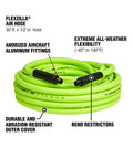 Coiled Half Inch By Fifty Foot Hybrid Air Hose With Three Eighths Inch MNPT Fittings Heavy Duty Lightweight ZillaGreen visible features.