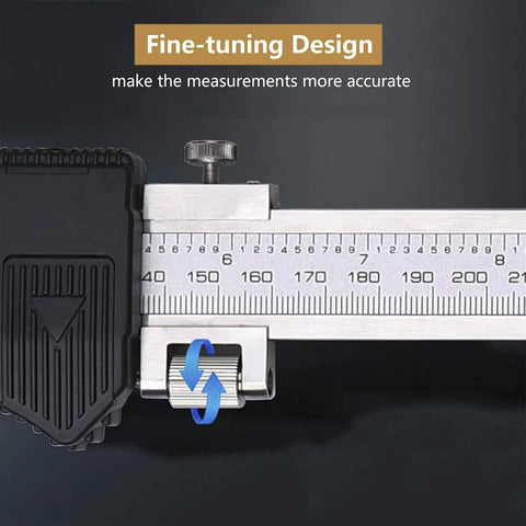 Close-up of Digital Caliper 0-800mm/31.5 Inch showing fine-tuning design for precise measurements, inner and outside groove features.