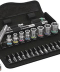 Compact Zyklop Imperial Metal Ratchet Set With Push-Through Square, 28-Piece, Quarter Inch Drive displayed with color-coded sockets