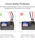 Six Channel 2.4GHz RC Receiver With FHSS Anti Interference Tech For X4 X5 X6 Transmitters Perfect For RC Cars And Boats Durable Build Simple Plug And Play One Piece Package, showing correct and incorrect cable connections for polarity protection