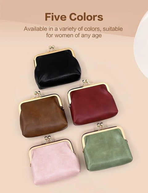Totally Adorable Vintage Coin Purse For Women Super Chic Mini Leather Change Pouch With Secure Kiss Lock Clasp available in five colors.