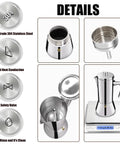 12 Cup Thickened 304 Stainless Steel Moka Pot Stovetop Espresso Maker For Induction Kickass Cafeteras Italian Percolator Mocha Coffee Machine 600ml 20oz Durable Handle details view