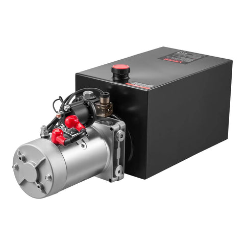 Heavy Duty 12V DC Hydraulic Pump Power Unit With 10 Quart Steel Reservoir, Single Acting 3200 PSI, SAE 6 Connector, Great For Dump Trailers And Car Lifts