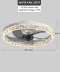Modern Indoor Flush Mount Ceiling Fan With Lights Remote Controlled Dimmable LEDs 3 Light Color Change 50 cm Crystal Style