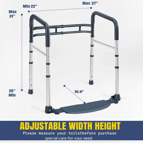 Heavy Duty Bathroom Safety Rails With Footrest And Non Slip Rubber Feet Straight Up Solid Support For Seniors, adjustable width and height.