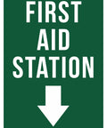 Tin Sign 12x8 Inch Metal Safety Plaque With Arrow For Home Office Workshop Garage Clinic And Emergency Supplies Area Vintage Wall Decor High Visibility Green And White Design With Easy Mounting Holes And Rounded Corners Durable And Rugged., green first aid station metal sign with downward arrow