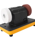 Pissente 18V Cordless Mini Bench Grinder With Adjustable Speed Range From Two Thousand To Six Thousand RPM And Portable Design, showing dual abrasive wheels.