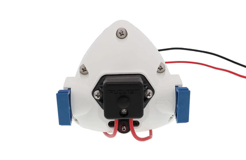 Rugged 12V RV Water Pump With Self Priming, 3 GPM, 50 PSI, 3 Chamber Design, Quiet Operation, rear view showing wiring