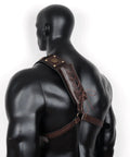 Back view of Dope Medieval Leather Sword Holster Belt With Premium Faux Leather Adjustable Frog And Shoulder Strap