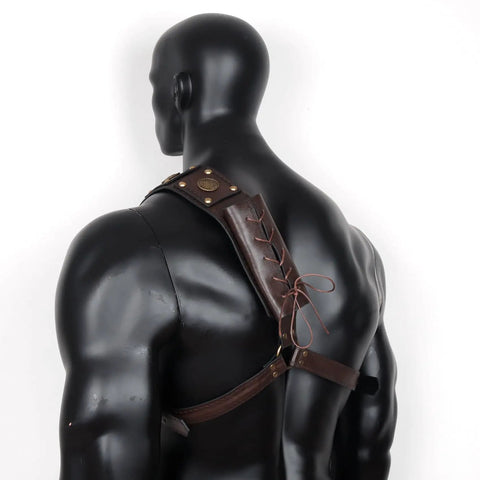 Back view of Dope Medieval Leather Sword Holster Belt With Premium Faux Leather Adjustable Frog And Shoulder Strap