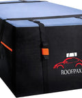 Extra Waterproof Rooftop Cargo Carrier Bag 23 Cu Ft With Double Weatherproof Zippers, shown with straps and logo visible.