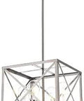 4 Light Farmhouse Chandelier Satin Nickel Finish Industrial Cage Pendant Lighting For Kitchen Island Foyer And Dining Room