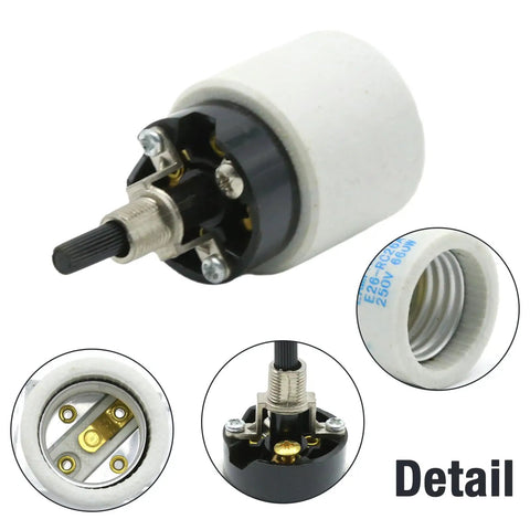 Rotary Lamp Switch Replacement With Socket Holder For E26 E27 Porcelain Light Socket And Switch 660W 250V UL Listed Safe Fit For Quick Plug And Play In Most Lamps And Fixtures, detail view