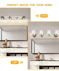 4 Light Brushed Nickel Bathroom Vanity Light Fixture With Seeded Glass Wall Sconce above bathroom mirror in modern setting