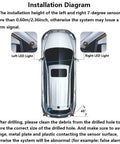 Universal Ultrasonic Blind Spot Monitoring System Kit With Lane Change Alert installation diagram showing sensor placement on car