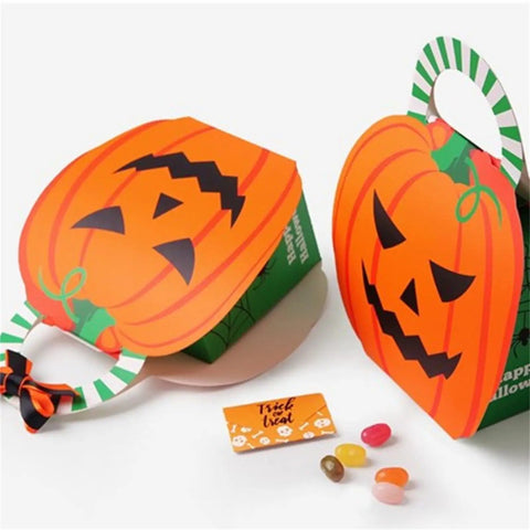 Dope Candy Boxes 10 Pack Multifunctional Gift Boxes For Parties with pumpkin design, handy handle, and candies visible