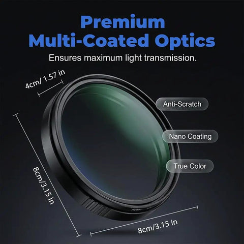 Premium multi-coated Magnetic CPL Phone Camera Filter Kit with Quick Mount, 8cm diameter, anti-scratch, nano coating, true color.