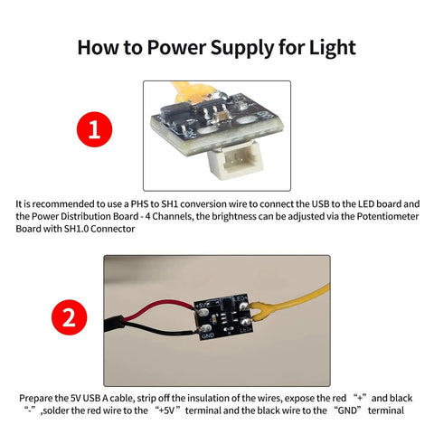 Instructional image for connecting PCB interface in 200mm COB Silicone LED Strip Light With PCB Interface Board Build Kit For P1P P1S X1 X1C A1 And A1 Mini Makeworld DIY Custom Lamp Projects Not Including 3D Printing Model