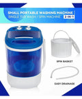 Portable Mini Washing Machine Semi Automatic Compact Washer Spinner Combo features single tub design with spin basket and drainage hose.
