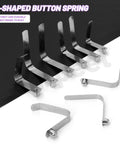 21 Piece Stainless Steel V Shaped Push Button Spring Clips Set In 7 Sizes for various gear, displayed on a black surface